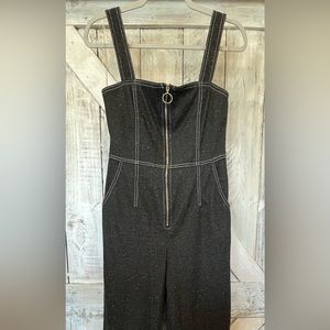 Les Lis Women’s Black & White Wide Leg Jumpsuit Romper Front Pockets Size Small